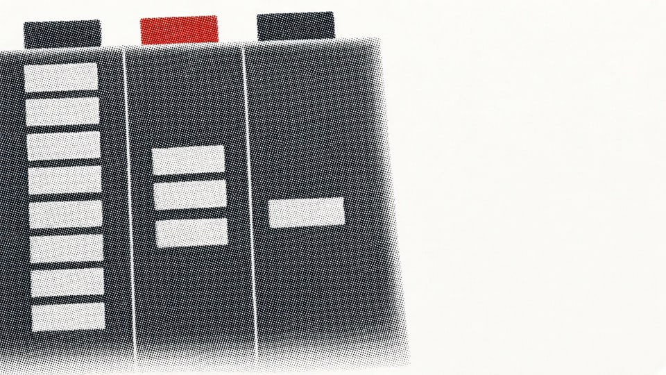 Editorial plate: a charcoal CRM pipeline board with three stage lanes runs off the left and bottom of Neutral White paper. Lead cards thin out lane by lane. One Signal Red tab on the middle lane.